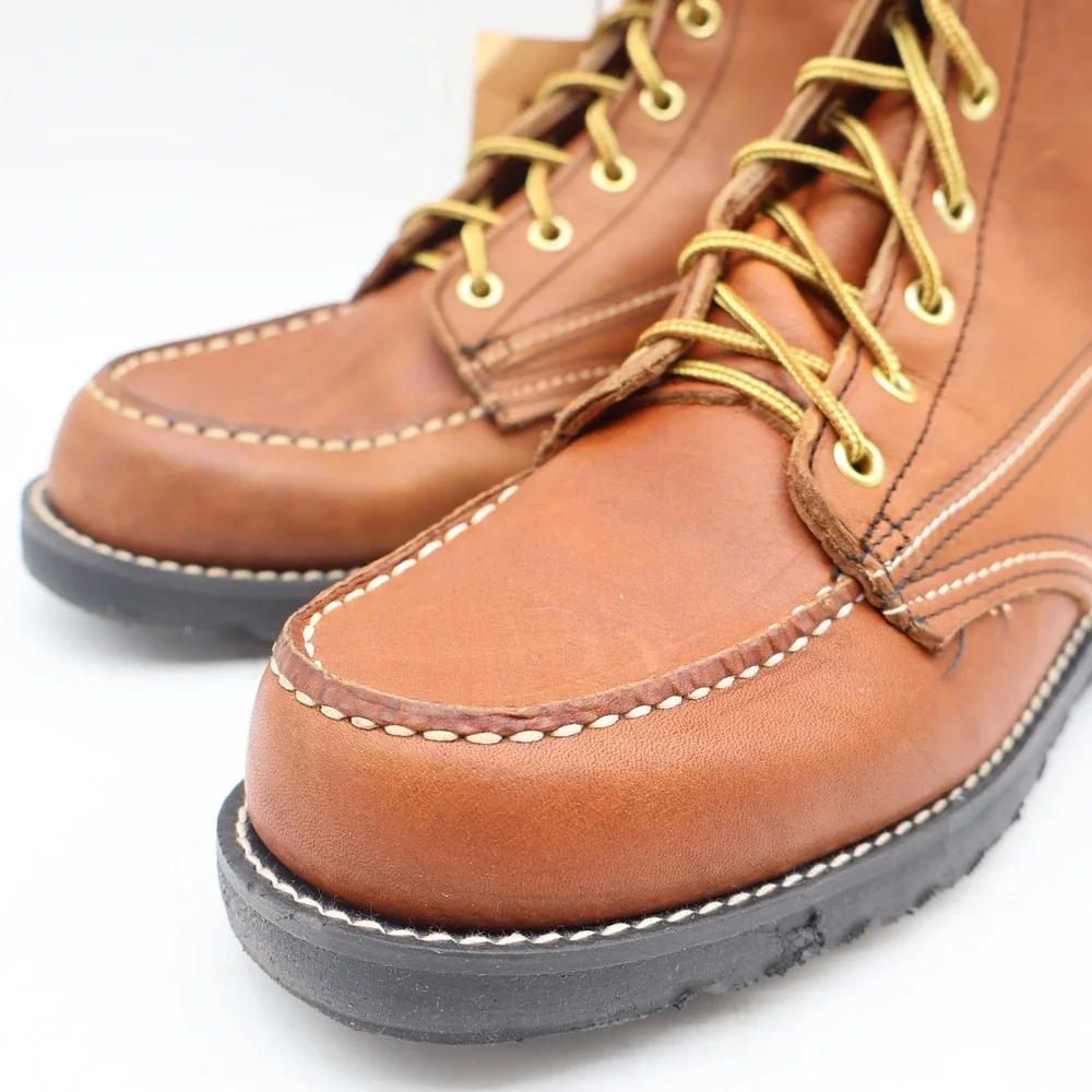 Tuff-Welt Work Boots Mens 7 Vintage Brown Full Grain Leather Moc Toe USA 332